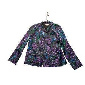 Laura Ashley Purple Floral Abstract Textured Long Sleeve Blazer Womans Size Lg